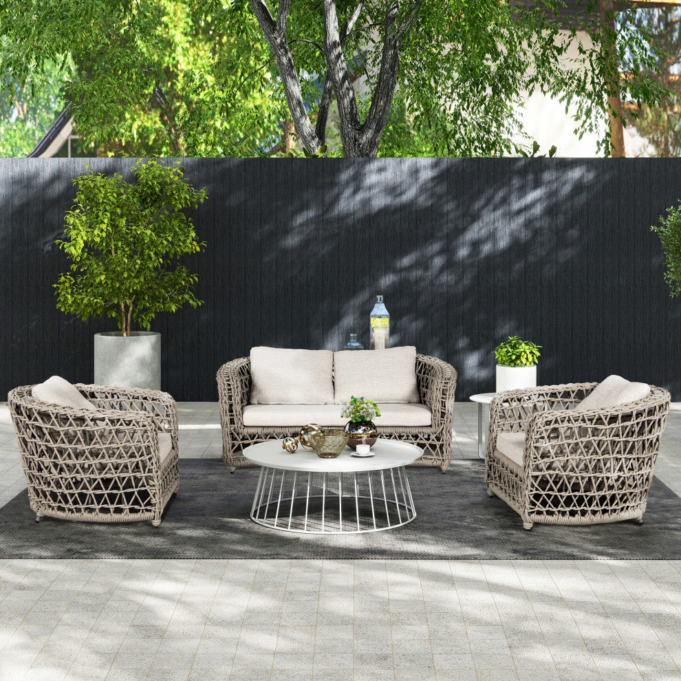 Everly 3-Piece Olefin Rope Woven Barrel Deep Seating Patio Conversation Set, Oat Beige Axroma Olefin