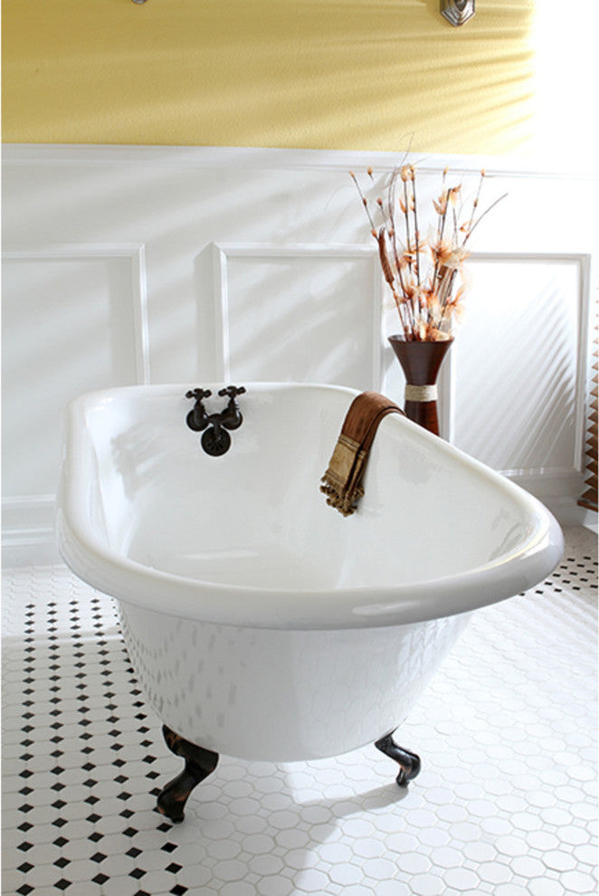 60" Roll Top Clawfoot Tub w/3-3/8" Wall Drillings, White/Oil Rubbed Bronze