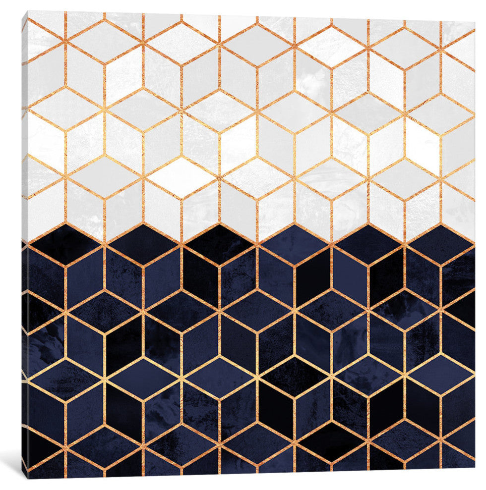"White And Navy Cubes" by Elisabeth Fredriksson, Canvas Print, 37"x37"
