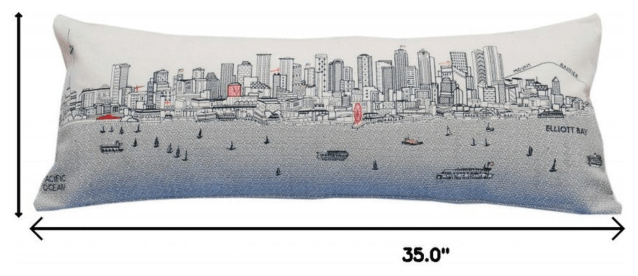 35" White Seattle Daylight Skyline Lumbar Decorative Pillow