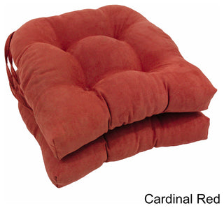 16" Solid Microsuede U-Shaped Tufted Chair Cushions, Set of 2, Cardinal Red