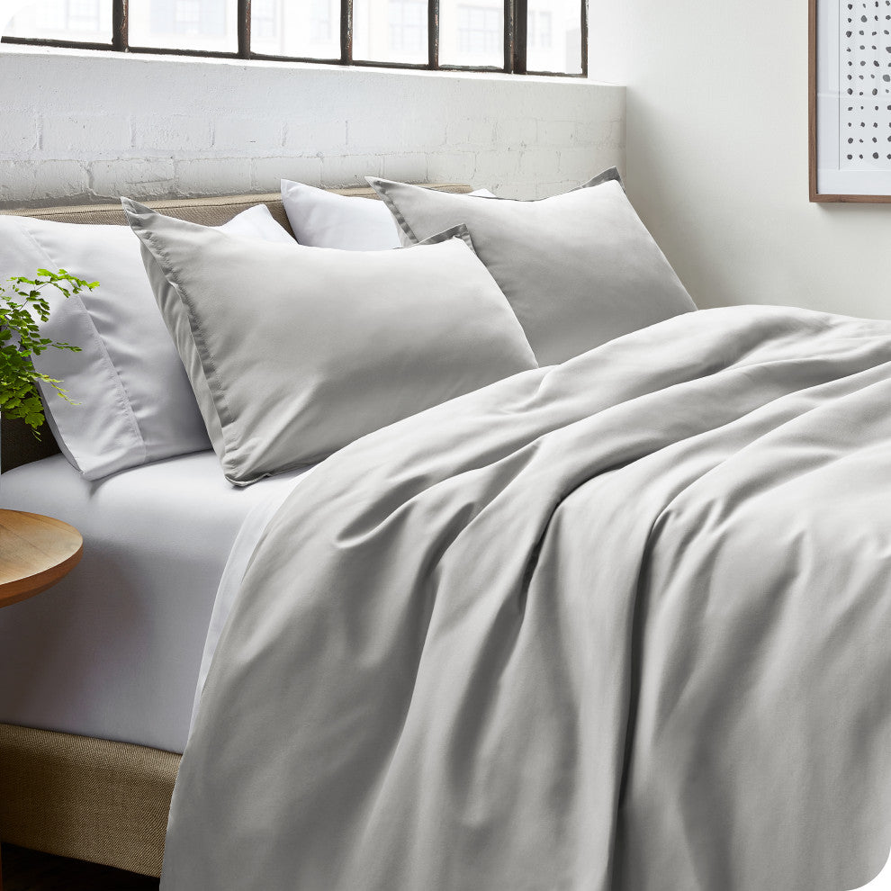 Bare Home Microfiber Duvet Cover & Sham Set, Light Gray, Queen