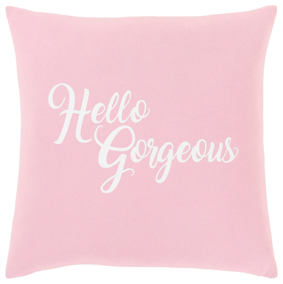 Surya Typography Light Pink Pillow Shell With Down Insert 18"H X 18"W