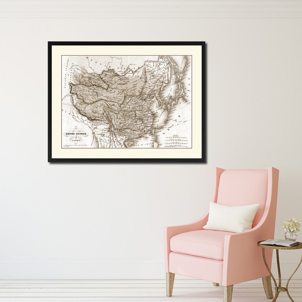 China Japan Korea Vintage Sepia Map Canvas Print, 28"x37"