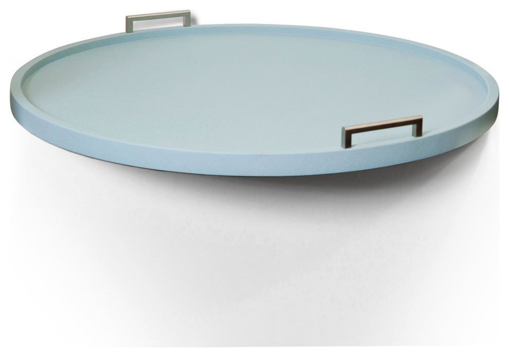 Dann Foley Faux Shagreen Tray Baby Blue Finish Silver Handles