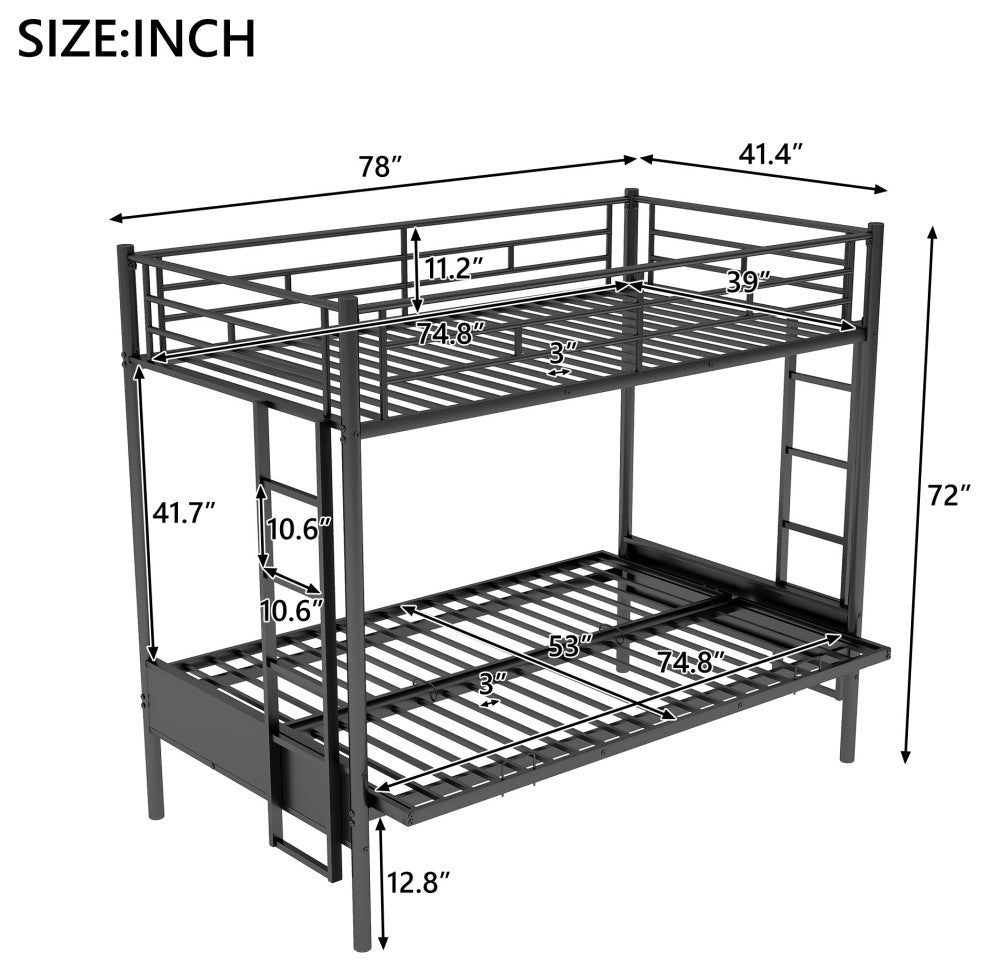 Gewnee Twin over Full Metal Bunk Bed, Multi-Function in Black