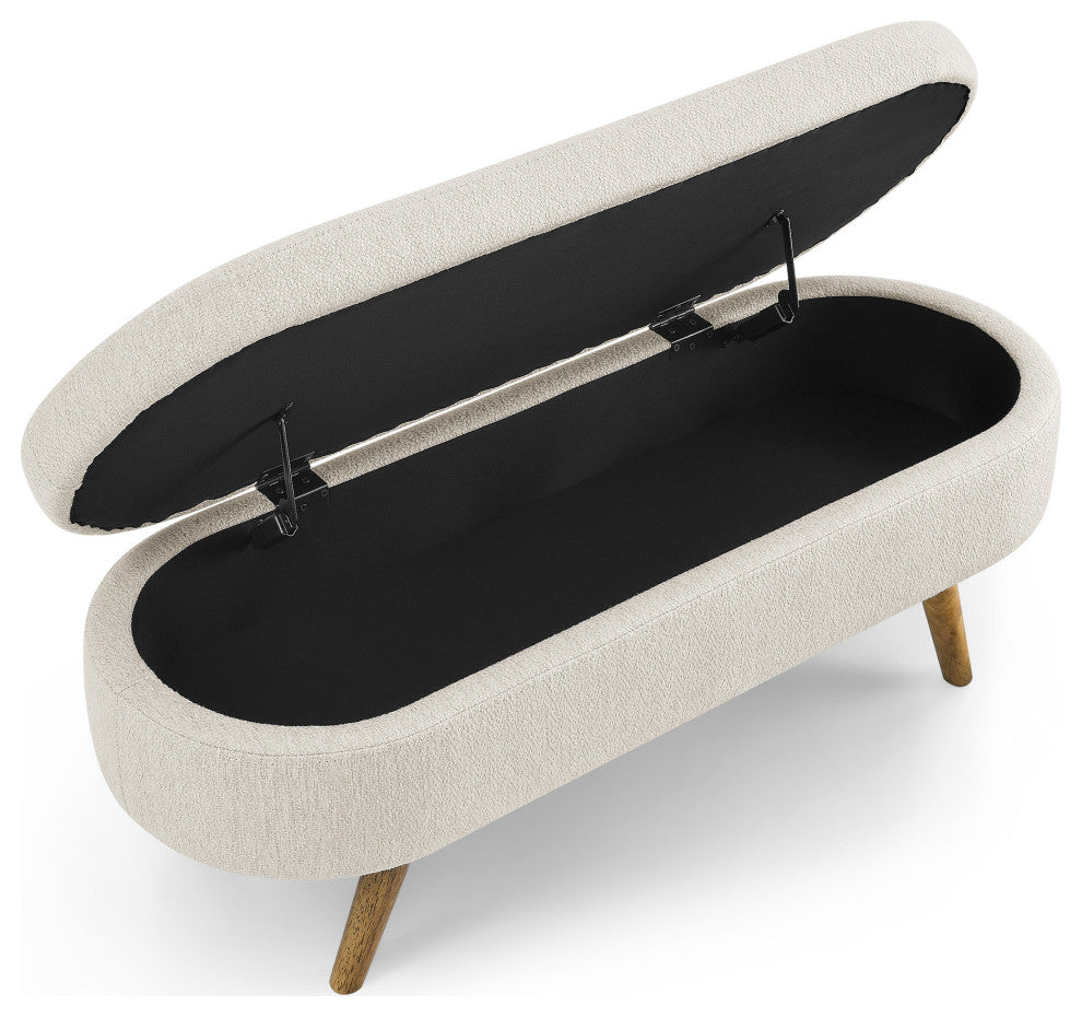 TATEUS Ottoman Oval Storage Bench, Rubber Wood Legs, Beige