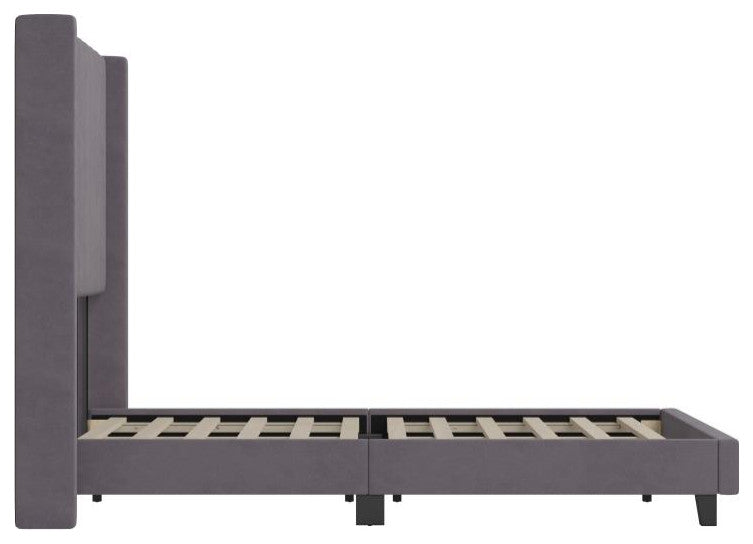 Bianca Upholstered Platform Bed w/Vertical Stitched Wingback Headboard, Gray Velvet, Full