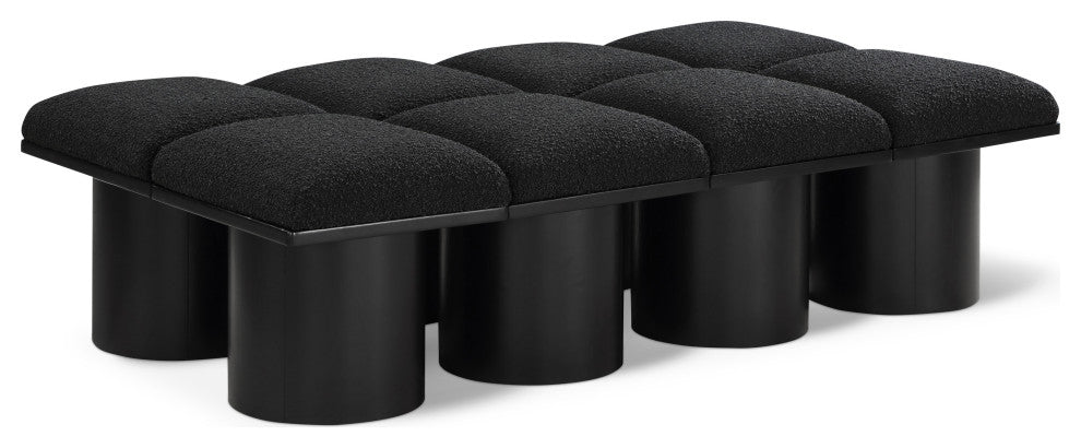 Pavilion Boucle Fabric Upholstered 8-Piece Modular Bench, Black, Black Finish