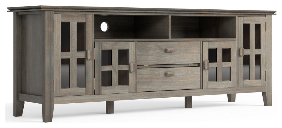 Solid Wood 72" Wide Tv Media Stand In Distressed Grey For Tvs Up To 80"es