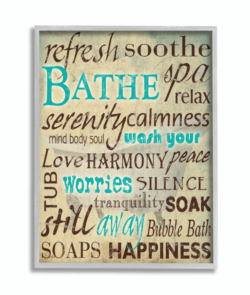 Stupell Industries Bathe Wash Your Worries Typography Bathroom Wall Art, 11 x 14