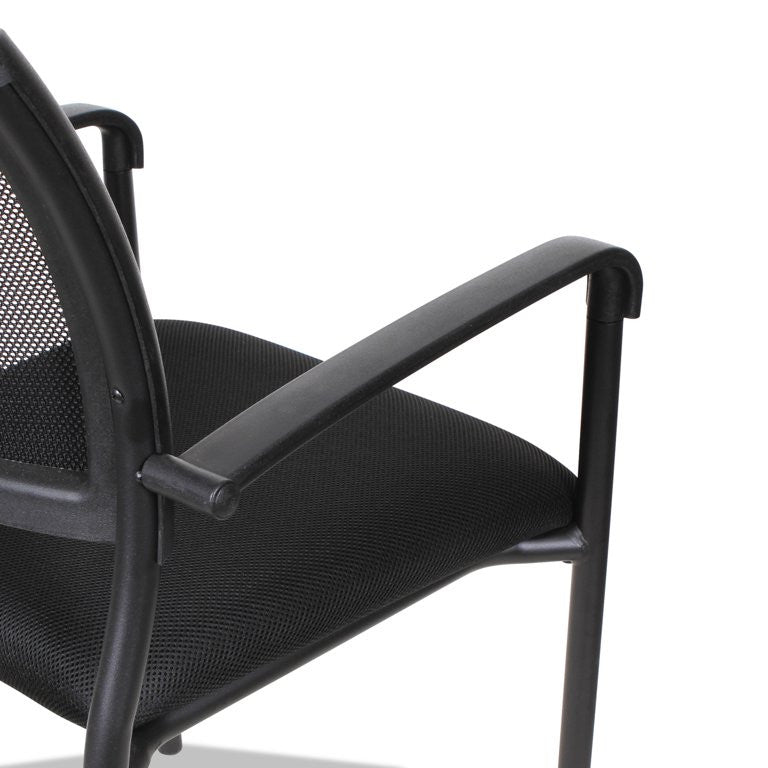Comfortable Office Guest Chair, Metal Frame With Padded Mesh Fabric Seat, Black