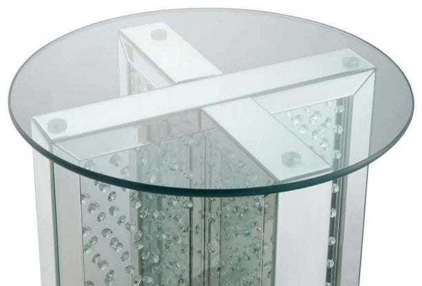 Benzara BM186246 Metal End Table with Glass Top and Crystal Accent Base, Silver