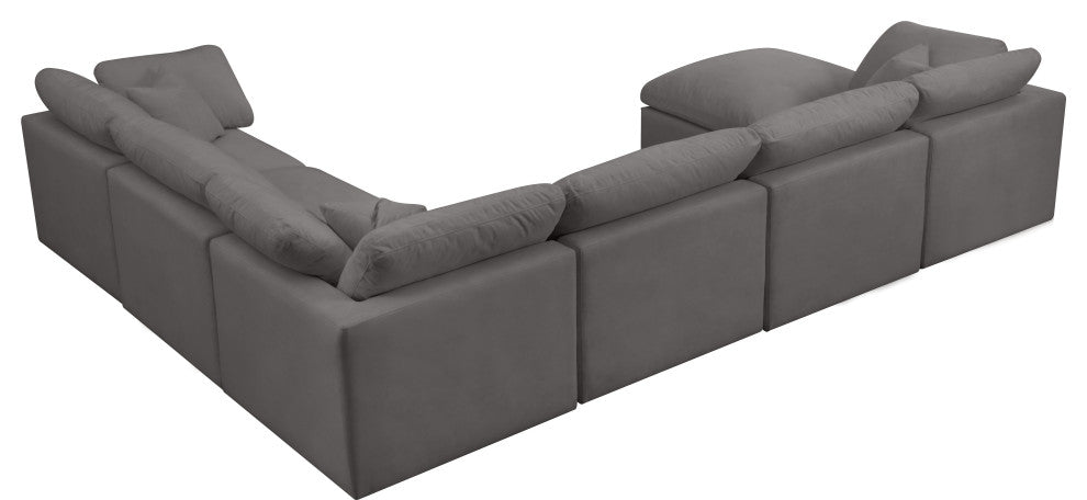 Plush Velvet / Down Standard Comfort 7-Piece U-Shaped Modular Sectional, Grey