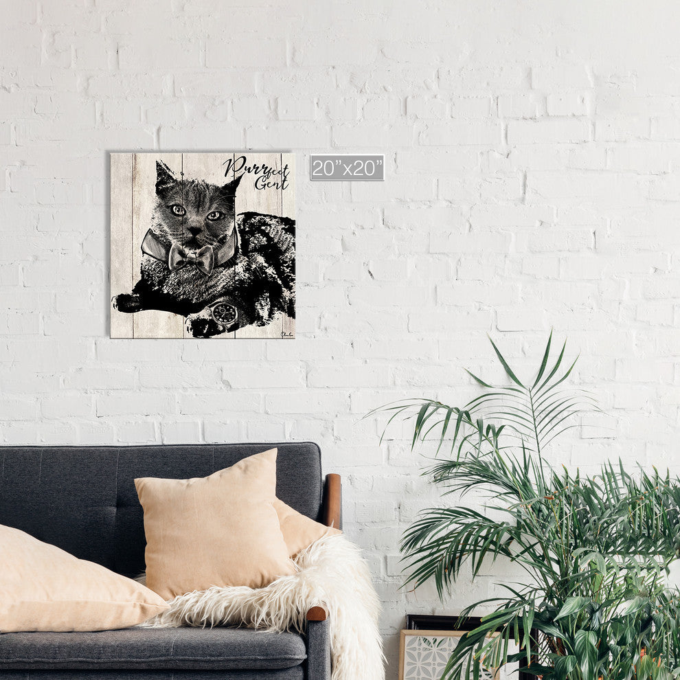 Ready2HangArt 'Purrfect Gent' Wrapped Canvas Cat Wall Art, 20"x20"