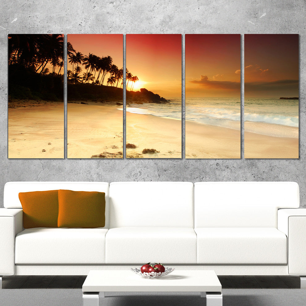 "Amazing Sunset And Beach in Sri Lanka" Seashore Wall Art, 5 Panels, 60"x28"