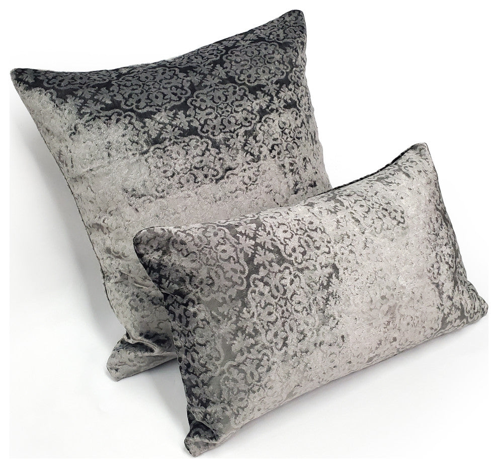 Artemis Pewter Gray Velvet Throw Pillow 20x20, with Polyfill Insert