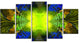 Green Golden Fractal Stained Glass, Abstract Canvas Art Print, 60"x32", 5 Panels