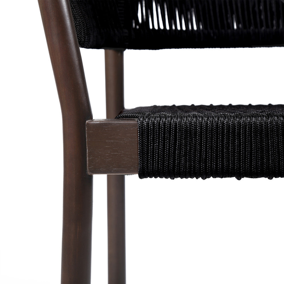 Doris Outdoor Dark Eucalyptus Wood and Black Rope Dining Chair Set of 2