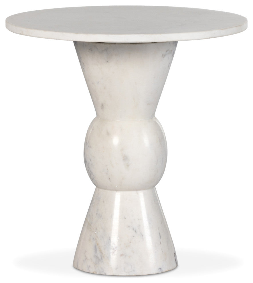Fox End Table-Polished White Marble