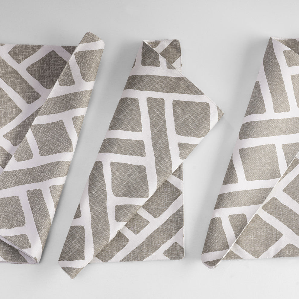 Martinique Printed Cotton Table Runner and Placemats, Martinique Taupe