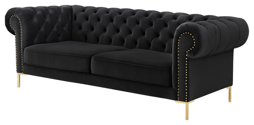 Inspired Home Ariadna Sofa Button Tufted, Black Velvet