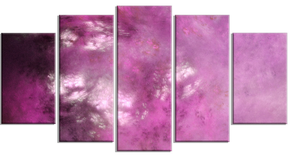 Blur Pink Sky with Stars, Contemporary Canvas Art Print, 60"x32", 5 Panels