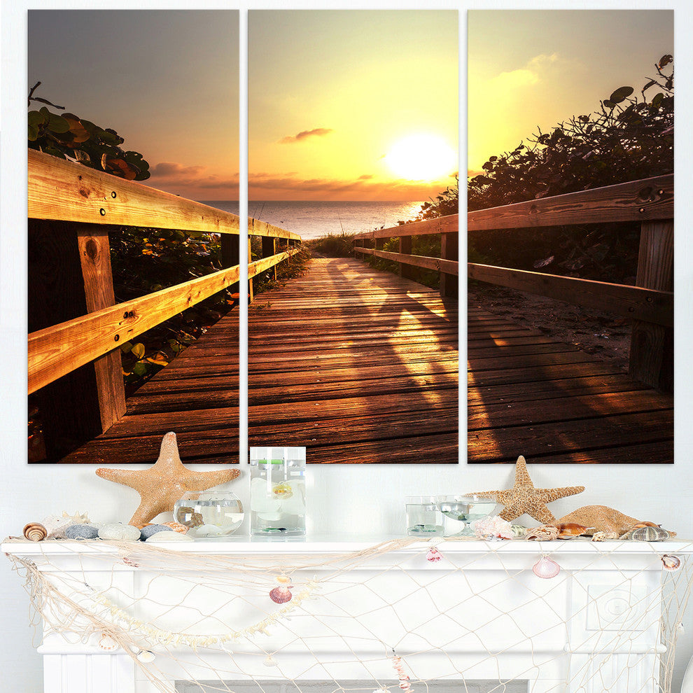 "Wooden Boardwalk on Beach" Sea Bridge Metal Wall Art, 3 Panels, 36"x28"