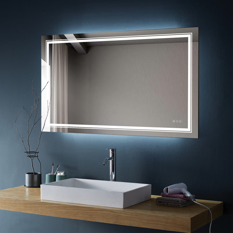 72" x 36" Rectangular Frameless LED Anti-Fog Wall-Mounted Bathroom Vanity Mirror