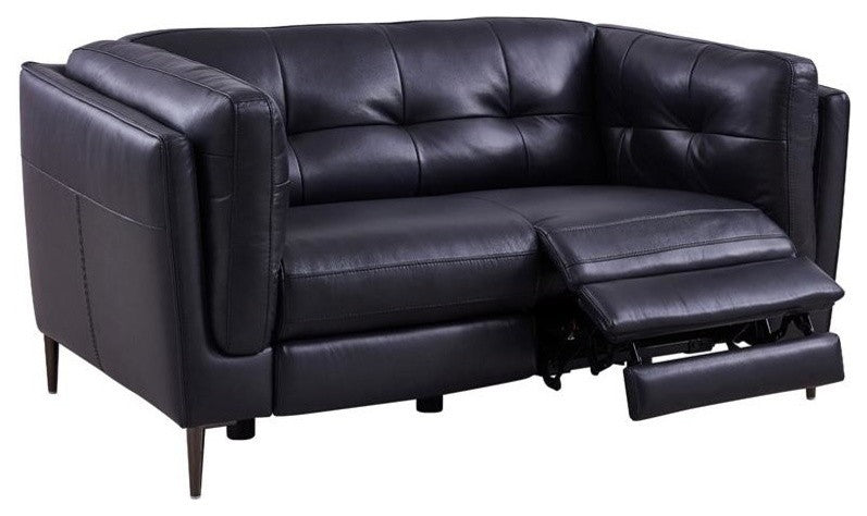 Primrose Contemporary Loveseat In Dark Metal Finish And Navy Genuine Leather
