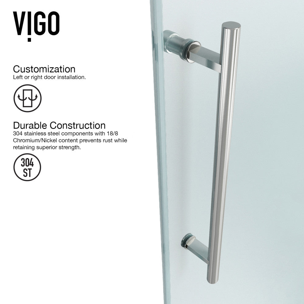 VIGO Winslow Frameless Sliding Shower Enclosure, Stainless Steel, 35" D X 46" W X 74" H, Without Base