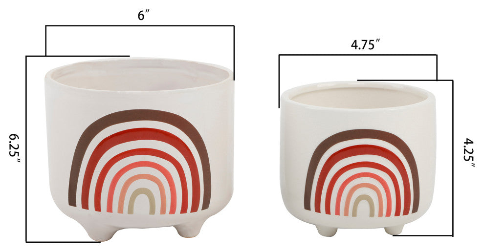 6, and 4.75, Colorful Rainbow Footed Planter Set of 2?Brown