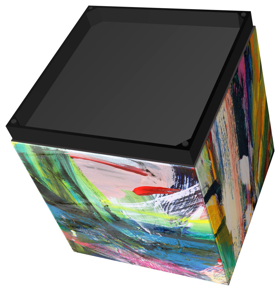 "Graffiti Rock Star II" Reverse Printed Glass Side Table with Black Plinth Base