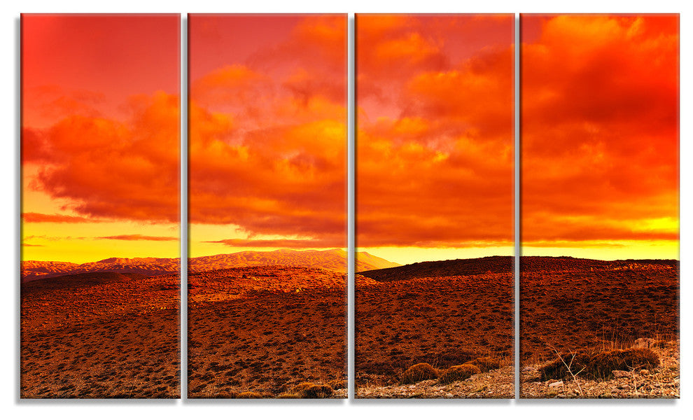 "Dramatic Red Sunset At Desert" Wall Art Landscape, 4 Panels, 48"x28"