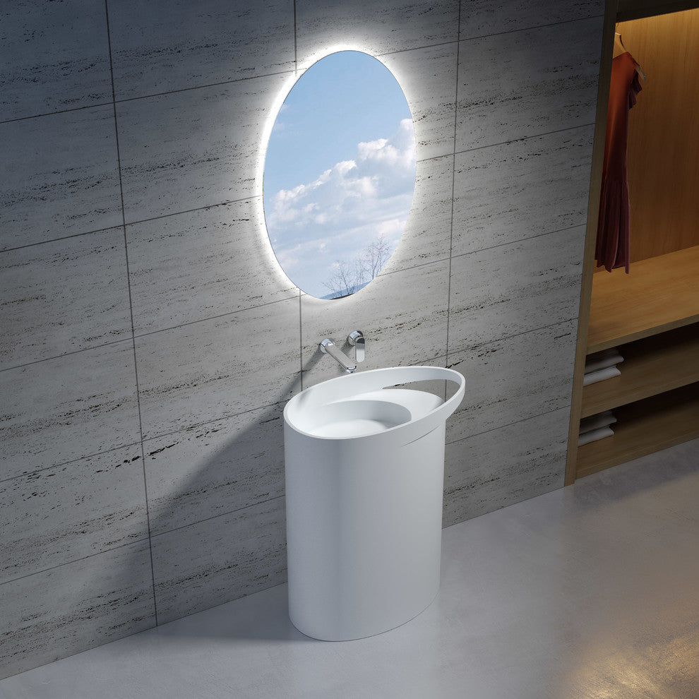 26" Polystone Free-Standing Bathroom Sink, Matte White, No Faucet
