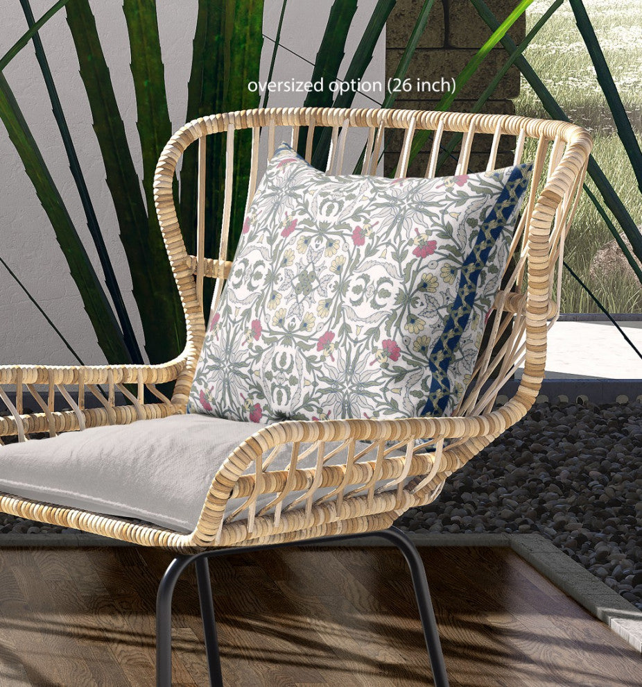 16 White Green Paisley Indoor Outdoor Throw Pillow
