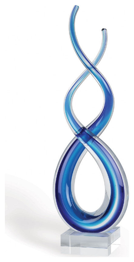 11" Clear and Blue Murano Glass Modern Abstract Tabletop Sculpture