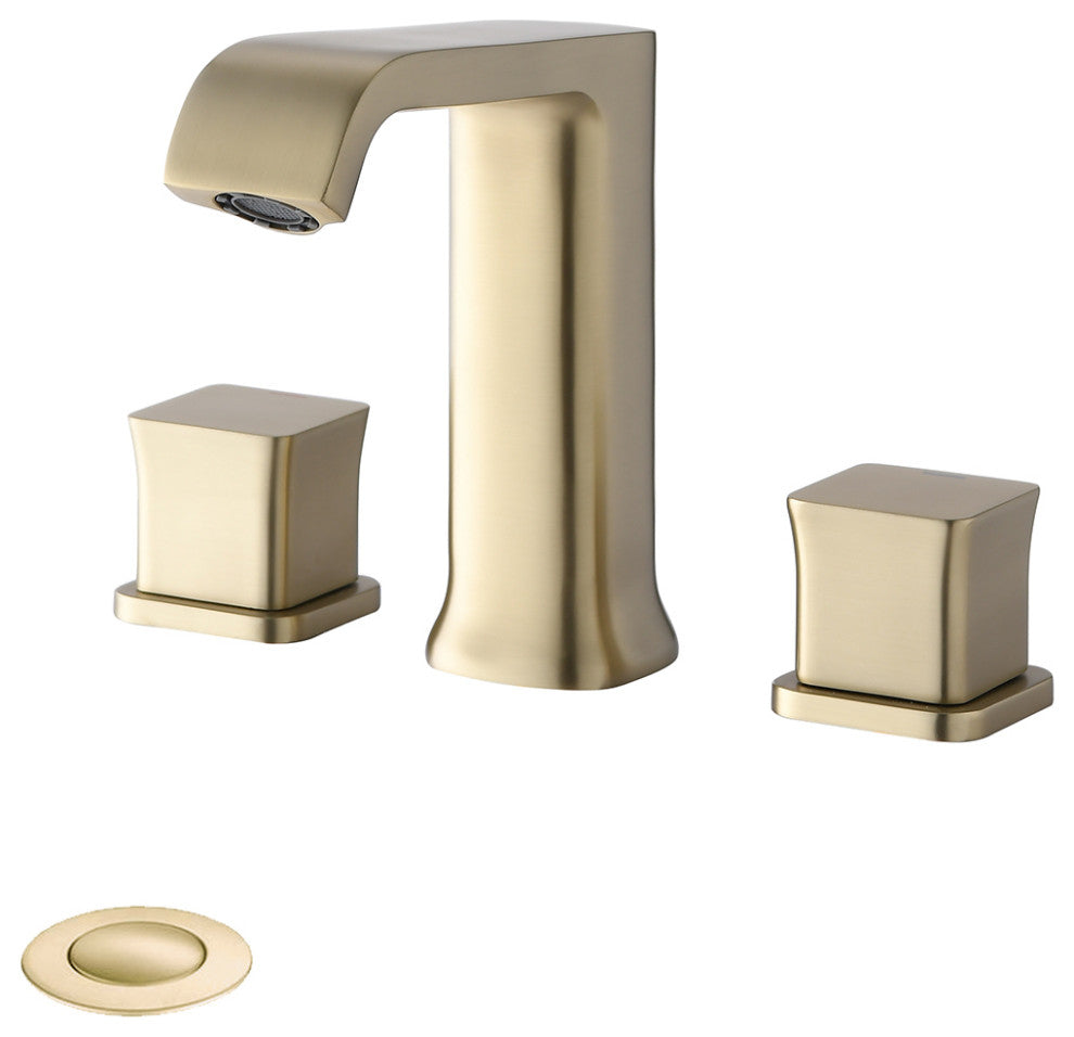 8" Widespread Bathroom Faucet with Pop-up Drain Assembly, Brushed Gold