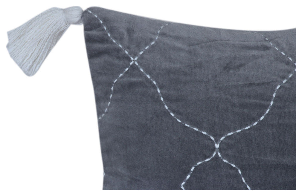 Grey Machine Woven with Tassels Morgan Throw Pillow, 16" x 26"