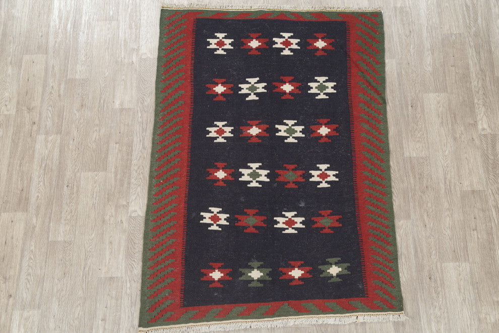 Consigned, Kilim Oriental Traditional Hand-Woven Persian Area Rug, Blue, 4x6