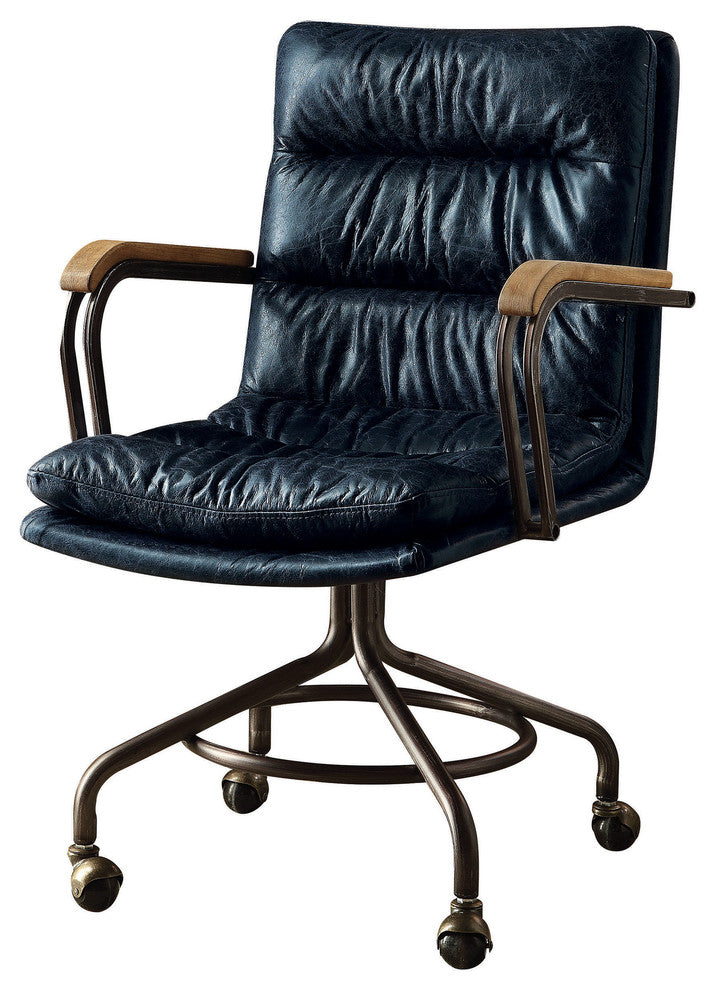 Hedia Top Grain Leather Office Chair, Vintage Whiskey, Vintage Blue
