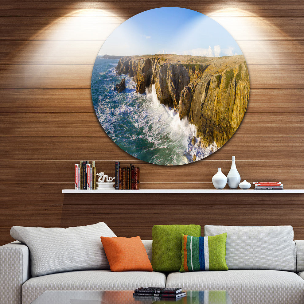 Cote Sauvage Bretagne France, Seascape Large Disc Metal Wall Art, 23"