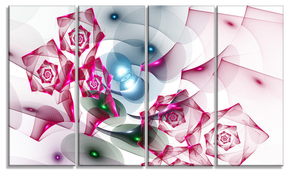 Pink Roses Fractal Design, Abstract Canvas Art Print, 48"x28", 4 Panels