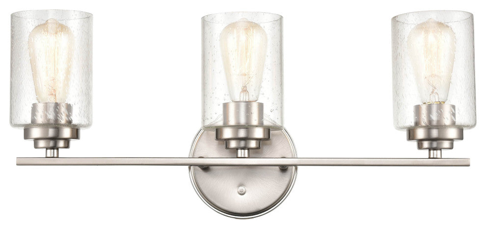 3-Light 22" Bathroom Vanity Light Clear Seedy Glass, Satin Nickel