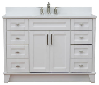 49" Single Sink Vanity, White Finish With Engineered Stone Top And Oval Sink