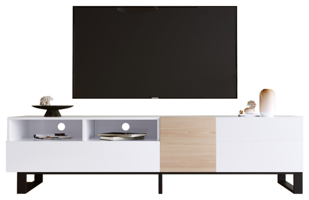 Gewnee TV Stand for 80'' TV with Double Storage Space, White