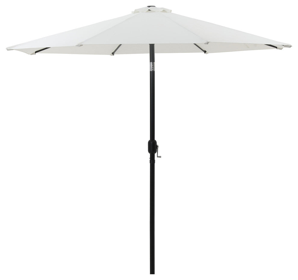 Fiji Patio Umbrella and Base, White, Matte Black Pole, Matte Black Belize Base