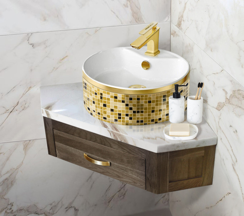 Gold and Crystal Lavatory Faucet Single Handle