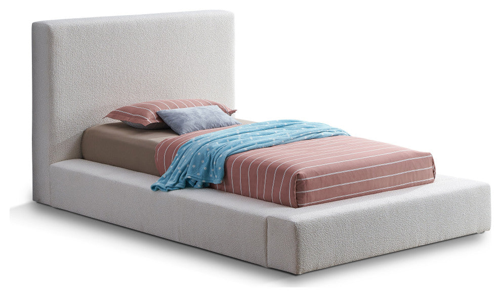 Terra Boucle Fabric Upholstered Bed, Cream, Twin