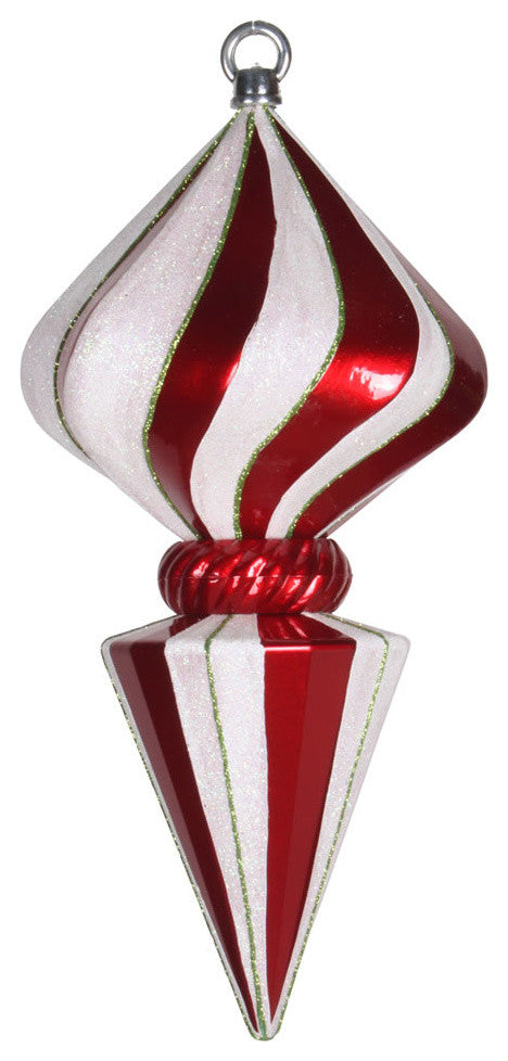 12" Red-White Striped Diamond Finial